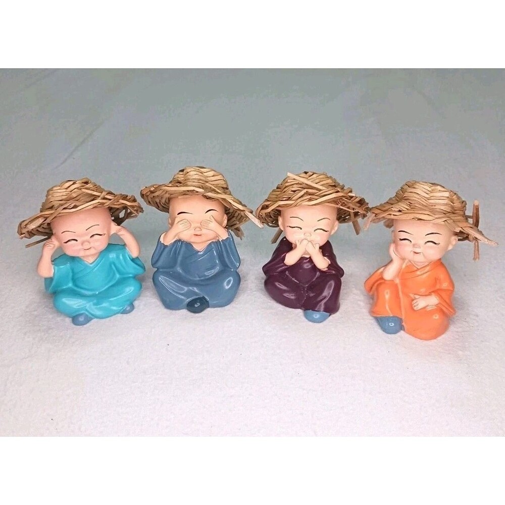 Set of 4 Monk Buddha Hear No Evil See No Evil Speak No Evil Do No Evil Figurines
